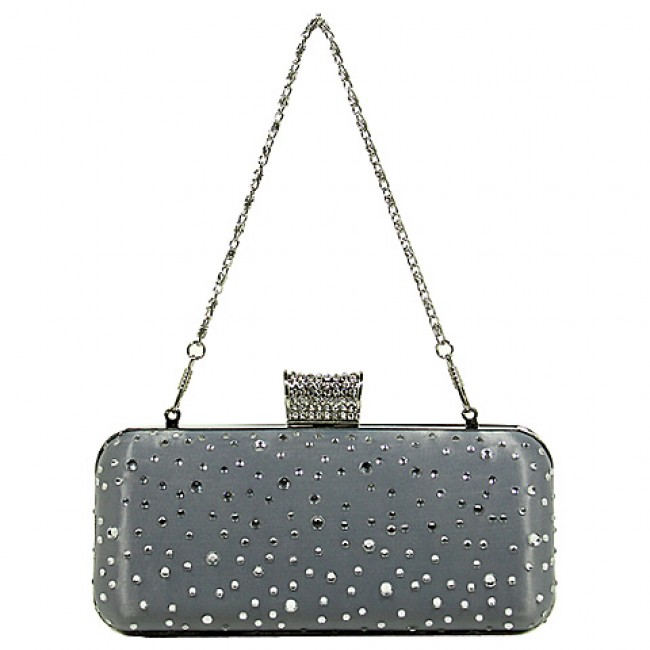 Evening Bag - Metal Frame w/ Rhinestones & Studs Embellishment - Silver - BG-1147AS-SV